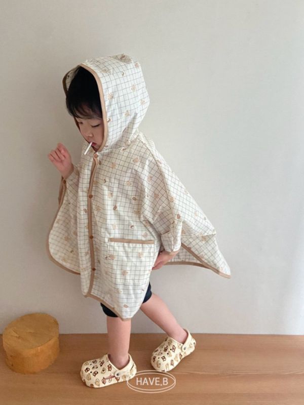 \開團啦/ 斗篷式熊寶寶雨衣 