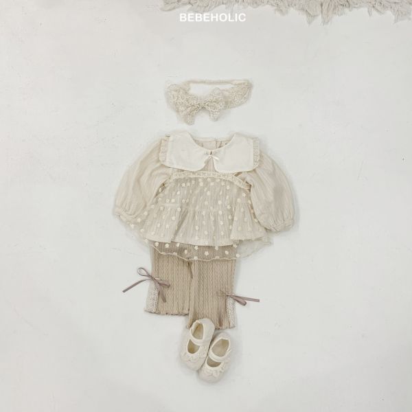 蝴蝶結花邊翻領縮口上衣 姊妹裝 
