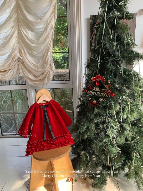 絲絨聖誕紅溫柔氣質連衣裙 