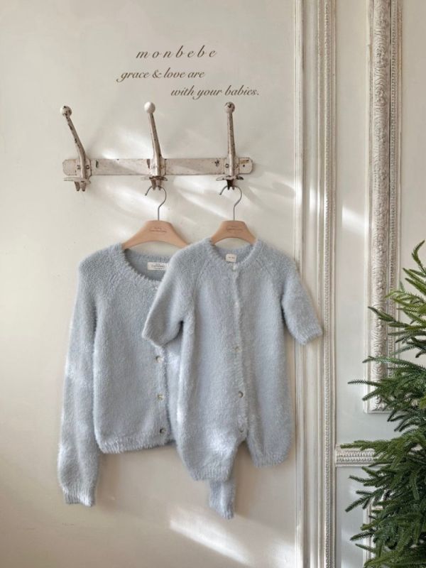 親子系列 棉花糖毛絨針織開衫 寶寶連身衣 