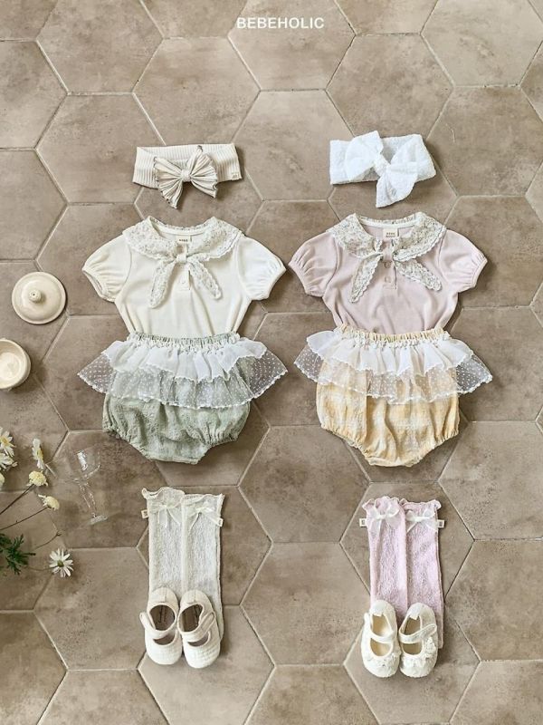 小精靈雪點蕾絲層次蛋糕紗包屁褲 Bebe holic Korea,韓國童裝,韓國Bebe holic,奶茶系寶寶,女寶穿搭,寶寶包屁褲裙