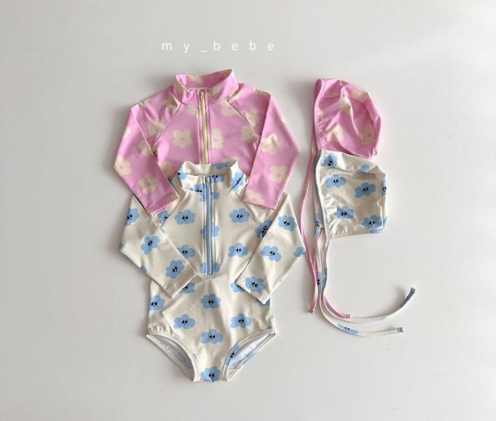 超可愛滿版雲朵花花連身泳衣（附帽） 