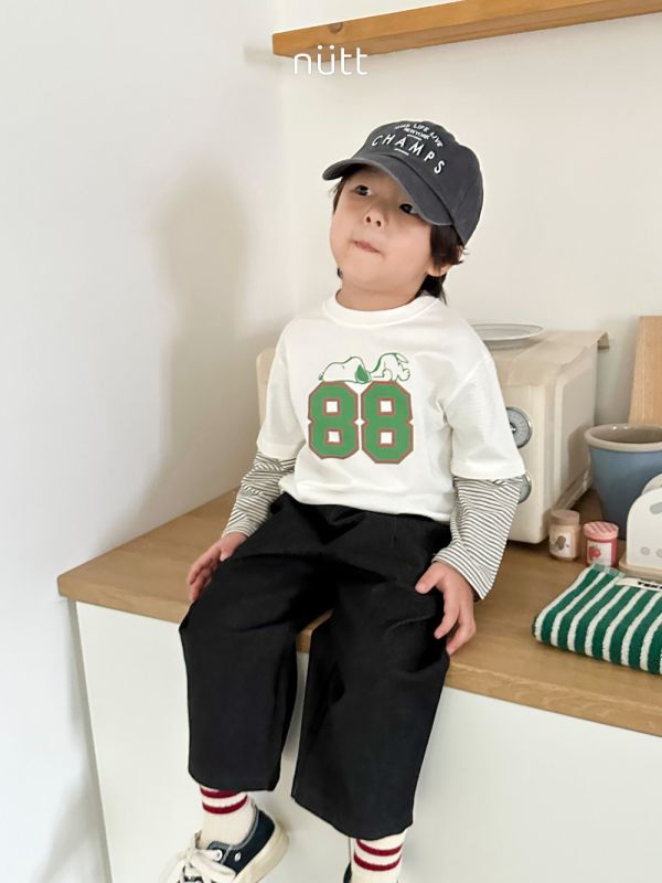 史努比條紋假兩件長袖上衣 