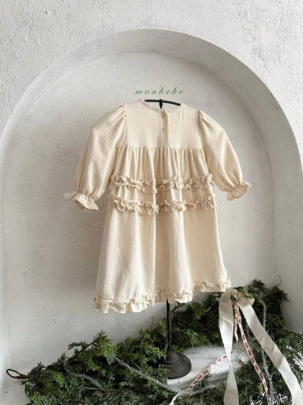 親子系列 奶油色波浪層次感包屁衣 洋裝 