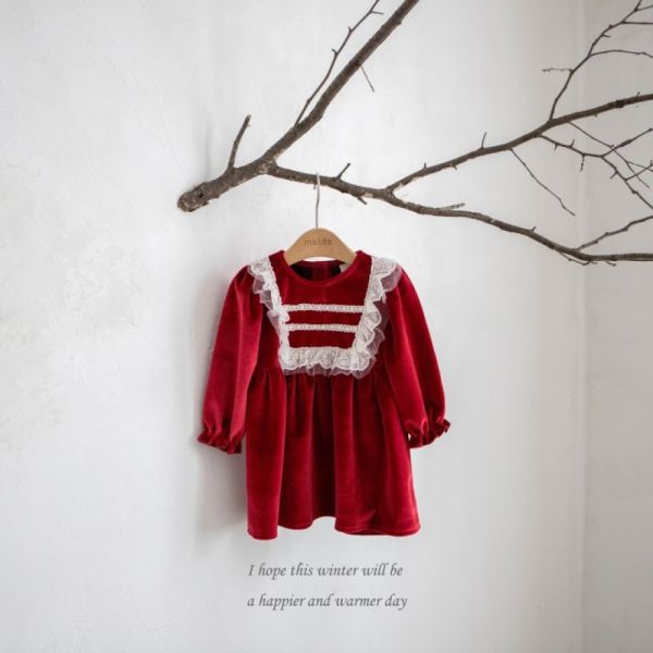 溫柔絲絨法式連衣裙 M kids Korea,laurababy,韓國童裝,聖誕節洋裝,新年