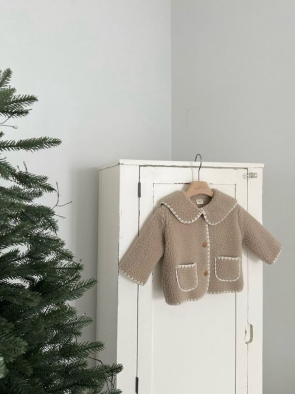 小熊系縫線邊絨毛外套 