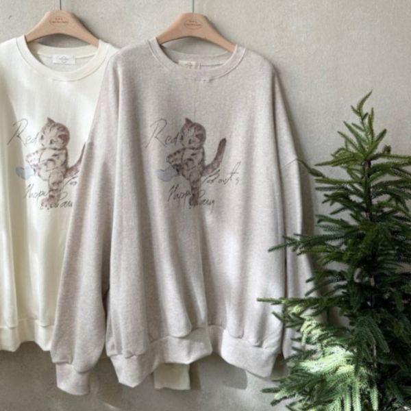 親子系列 貓咪插畫印花長袖衛衣 包屁衣」 