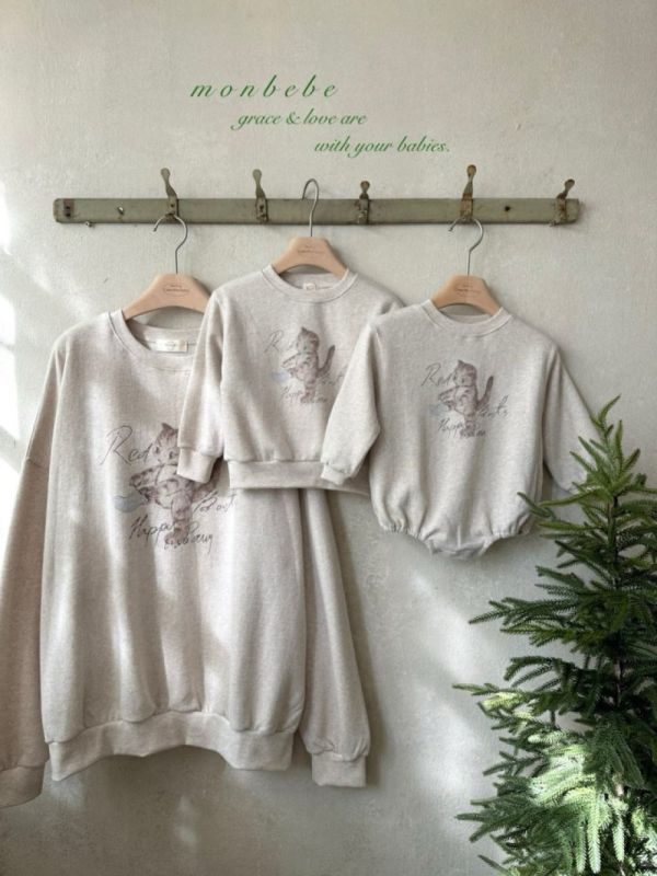 親子系列 貓咪插畫印花長袖衛衣 包屁衣」 