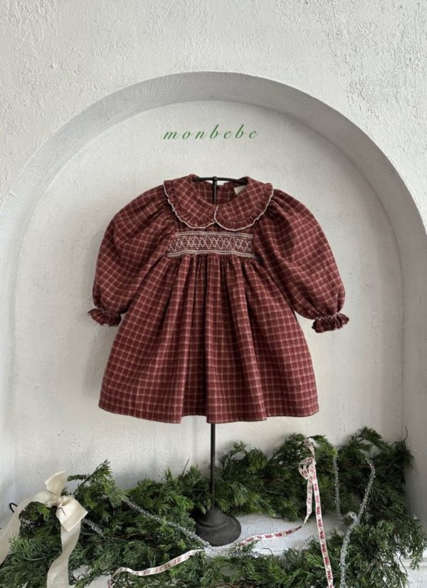 小童款 打褶繡花格紋洋裝 姊妹裝 