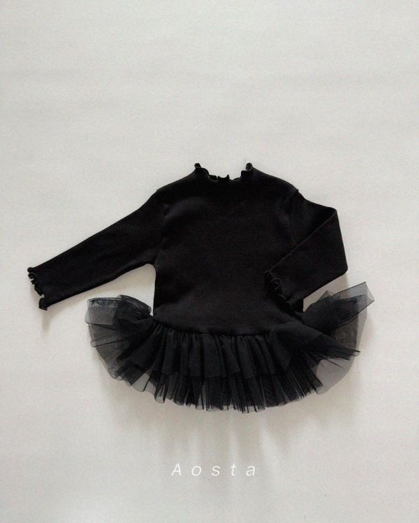 氣質木耳卷彈性長袖蓬蓬裙擺 