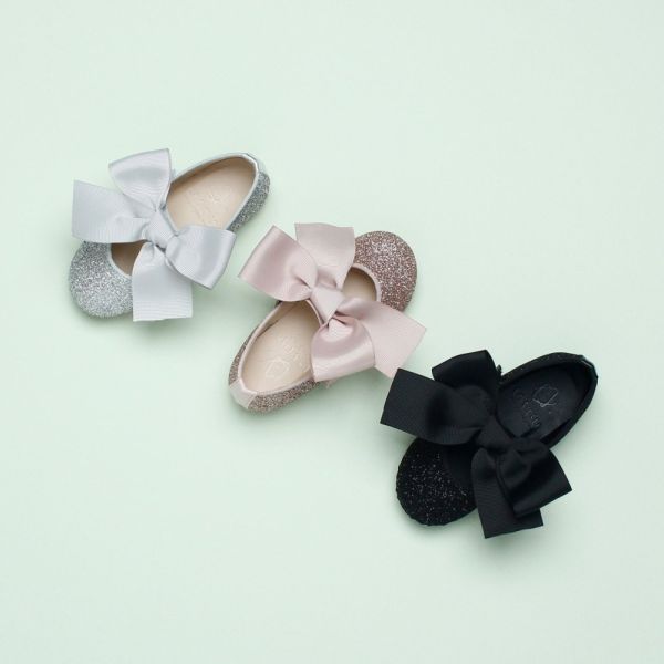 大緞帶閃亮芭蕾娃娃鞋 