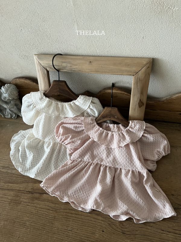 菱格紋泡泡袖洋裝 姊妹裝 