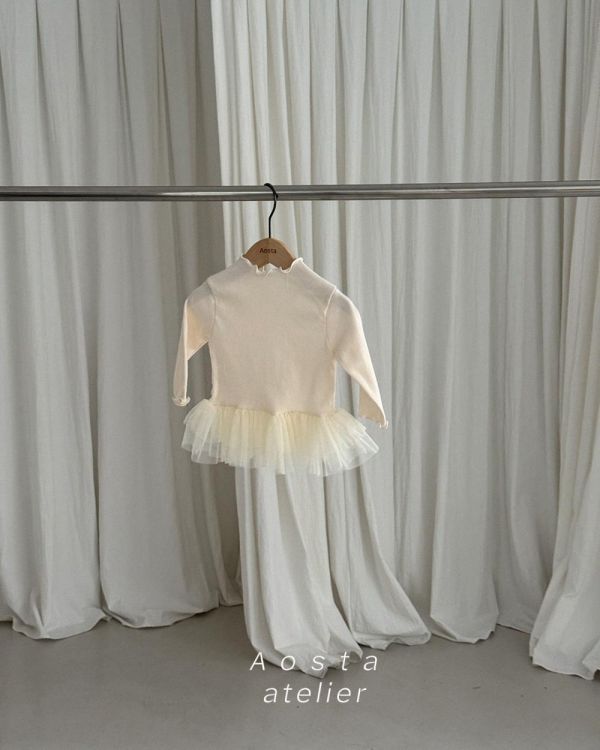 氣質木耳卷彈性長袖蓬蓬裙擺 