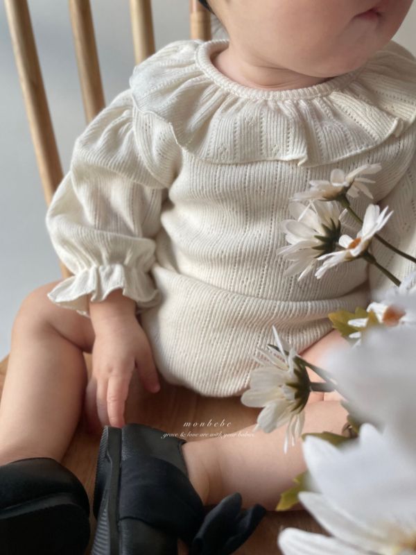 優雅荷葉領長袖純棉連身衣 Monbebe,monbebe Korea,laurababy
