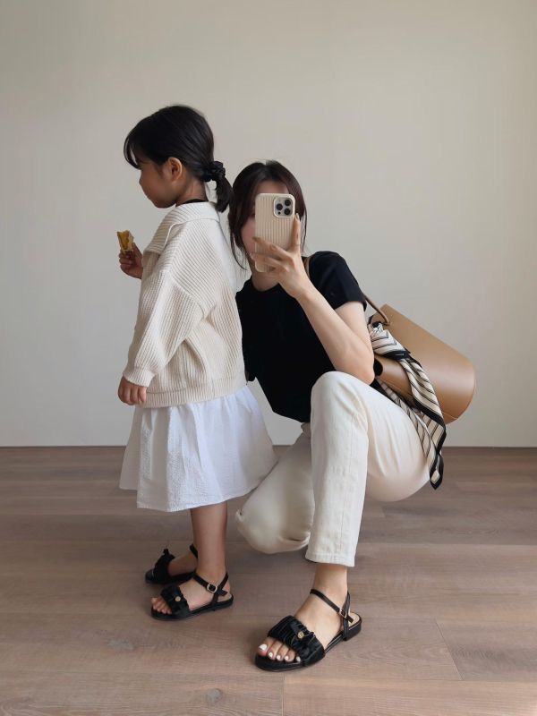 親子系列 小香風優雅金釦氣質涼鞋 