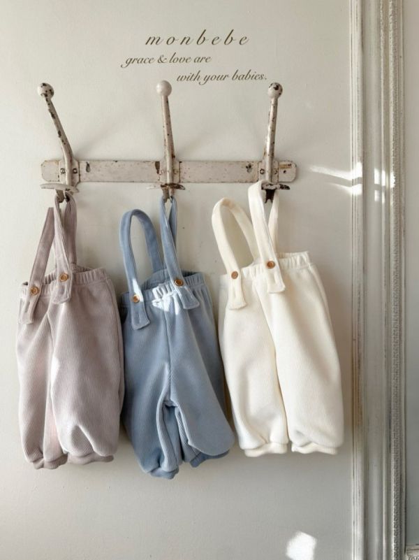 小小探險家細坑條吊帶褲 