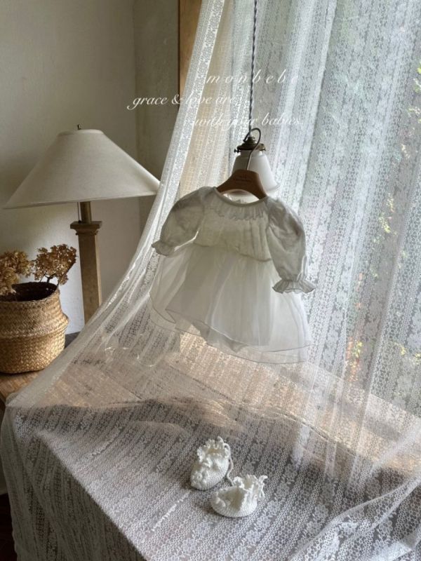 小天使蕾絲紗洋裝 象牙色包屁裙 