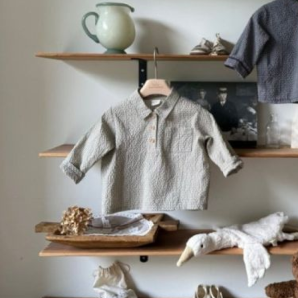 格紋翻領鈕扣長袖上衣 寶寶包屁衣 兄弟裝 