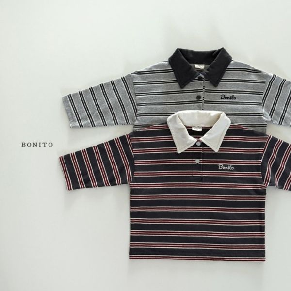 撞色領條紋 Polo 衫 