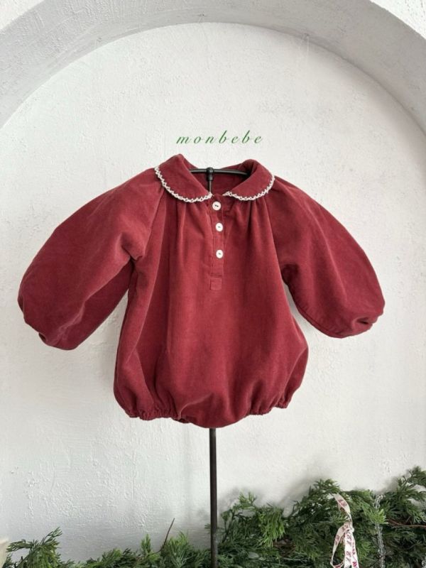 小紅莓波浪繡領寶寶包屁衣 