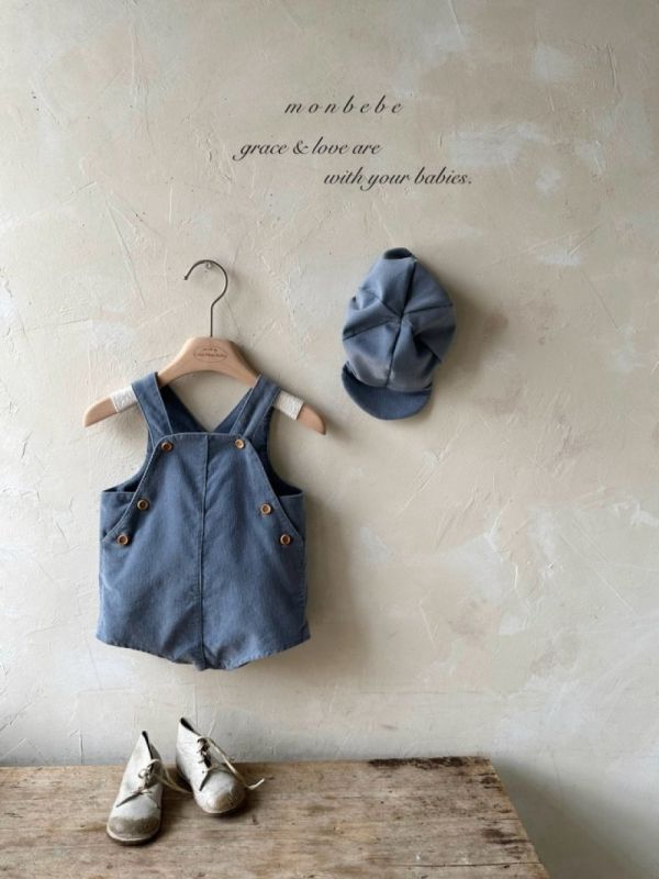 經典燈芯絨鈕扣吊帶褲 帽子另售 