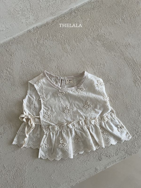 田園風小花刺繡背心 象牙色 外搭配件 