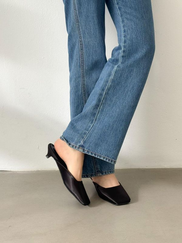 緞面方頭高級感穆勒涼鞋 涼跟拖3cm 