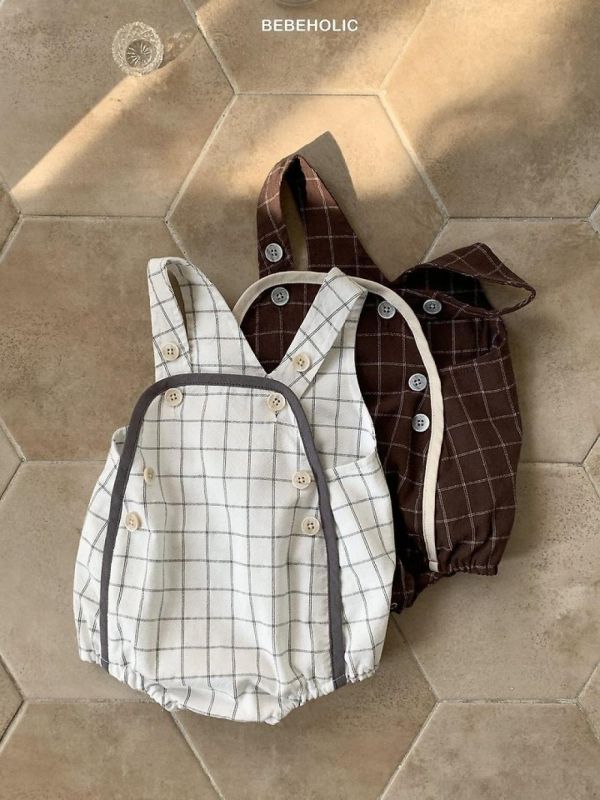 餅乾格紋吊帶寶寶包屁褲 