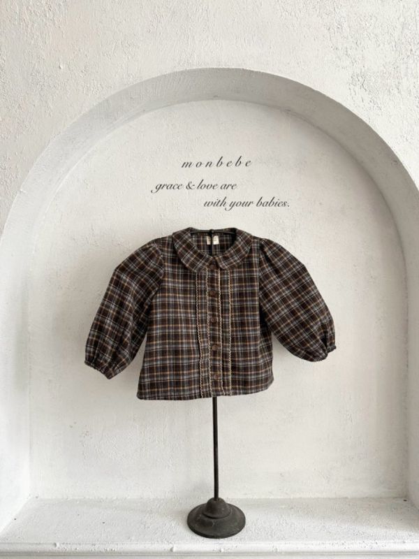 小森林格紋荷葉領襯衫 