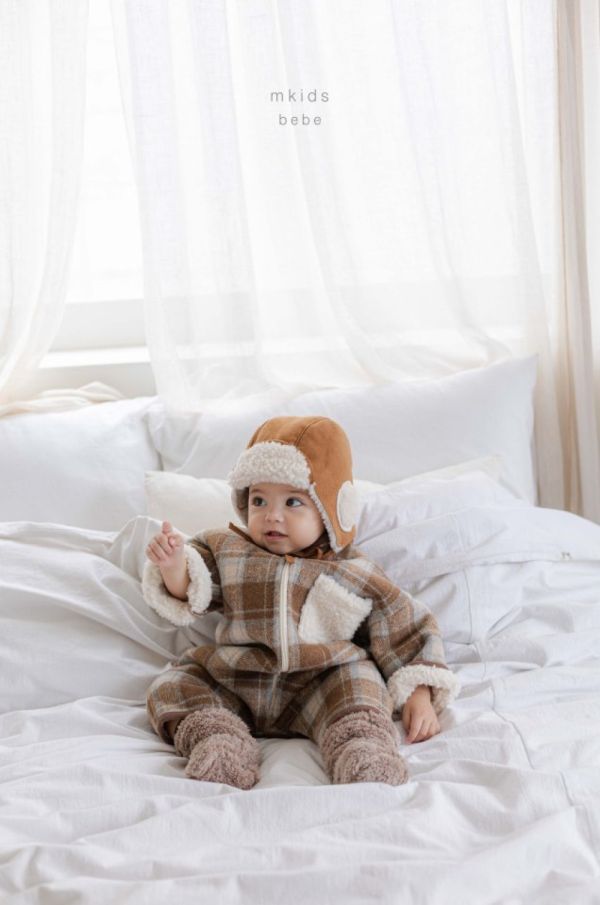 泰迪色復古格紋寶寶連身衣 