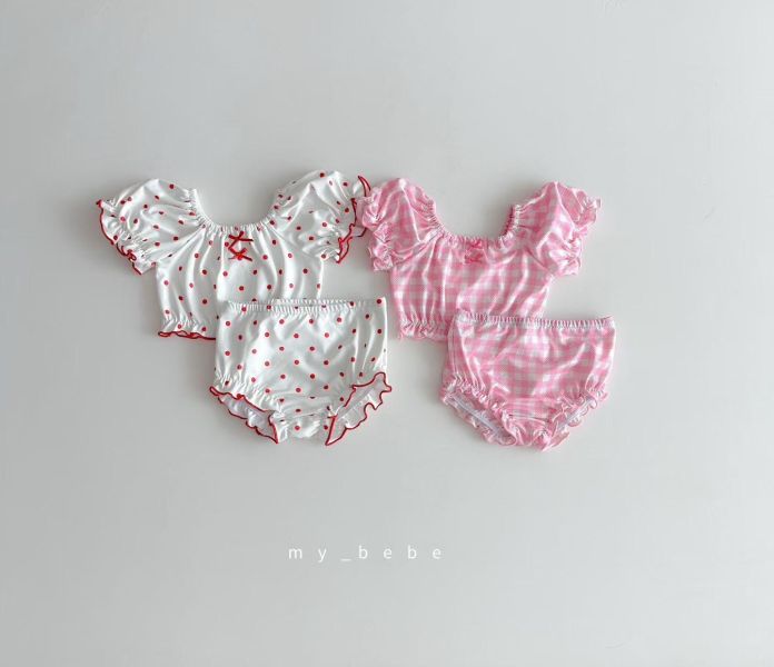 甜美兩截式蓬蓬袖可愛游泳服（附帽） 