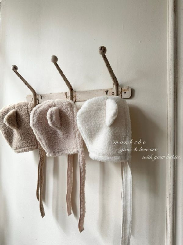 小熊系絨毛綁繩帽 