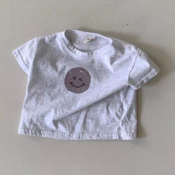 現貨 Bebe Holic 淺灰色夏季笑臉短袖棉質上衣 韓國童裝現貨