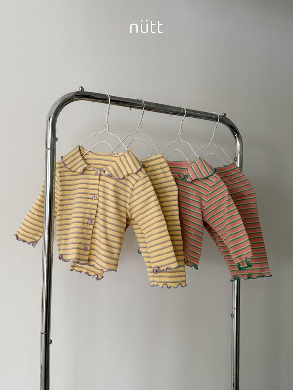 木耳邊條紋家居服 長袖上衣+長褲 