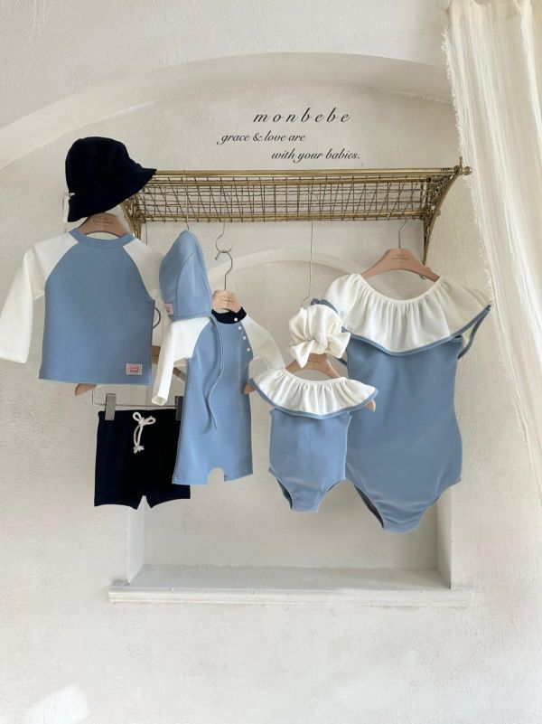 Monbebe 泳裝 莫蘭迪色寶寶連身游泳服（附泳帽） 