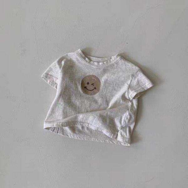 現貨 Bebe Holic 淺灰色夏季笑臉短袖棉質上衣 韓國童裝現貨