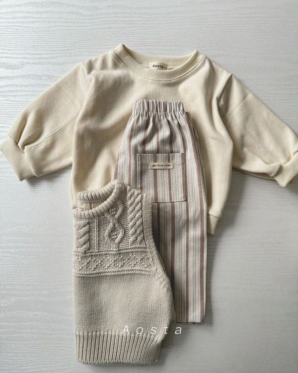 直紋薄荷綠春季鬆緊休閒寬庫 