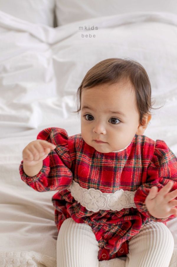 英倫復古紅格紋洋裝 包屁衣 