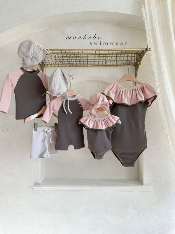 Monbebe 泳裝 莫蘭迪色寶寶連身游泳服（附泳帽） 