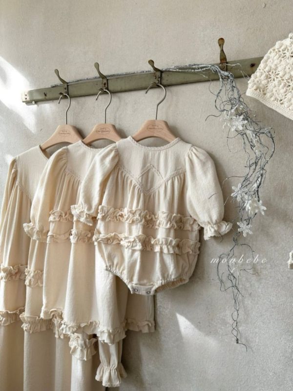 親子系列 奶油色波浪層次感包屁衣 洋裝 