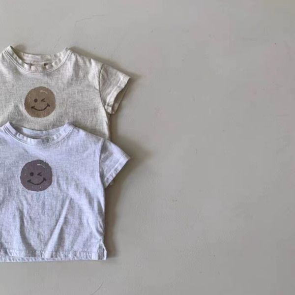 現貨 Bebe Holic 淺灰色夏季笑臉短袖棉質上衣 韓國童裝現貨
