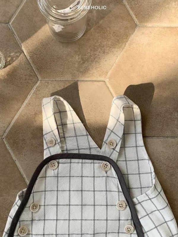 餅乾格紋吊帶寶寶包屁褲 