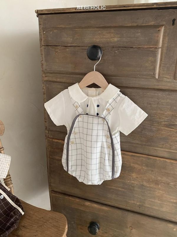 餅乾格紋吊帶寶寶包屁褲 