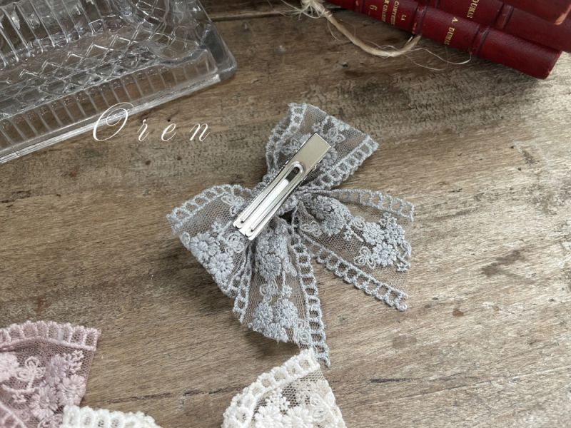 緹花蕾絲蝴蝶結髮夾 