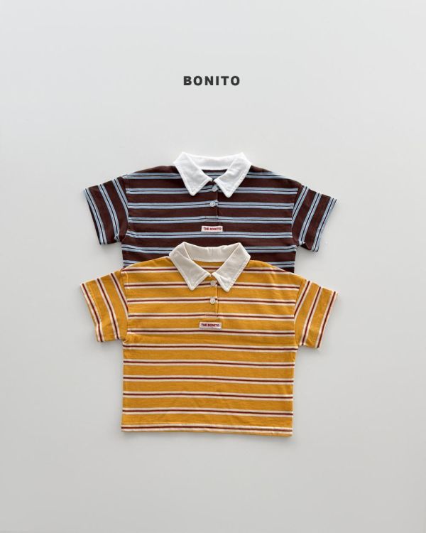 帥氣條紋撞色韓風有領上衣 bonito korea
