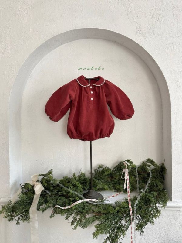 小紅莓波浪繡領寶寶包屁衣 