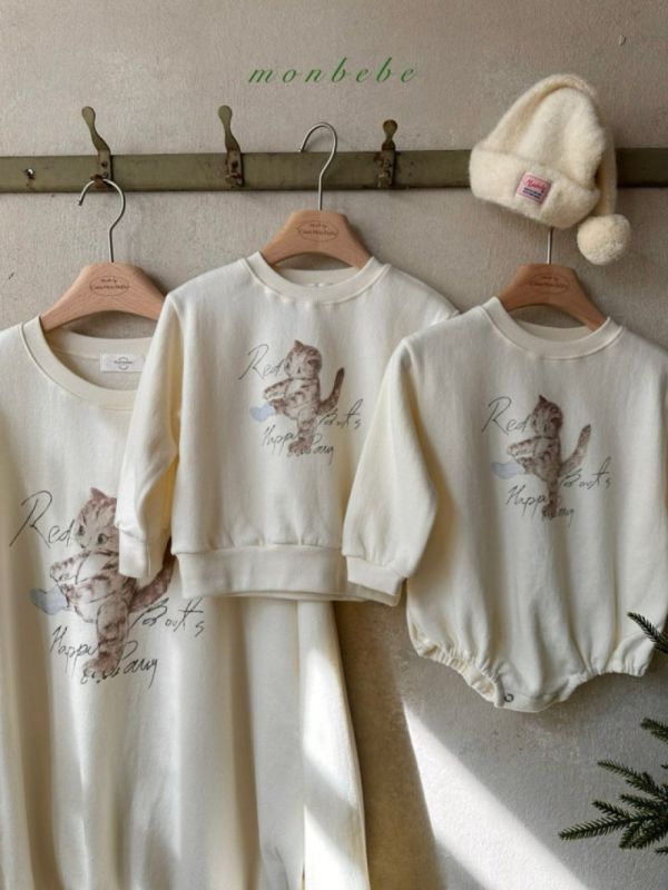 親子系列 貓咪插畫印花長袖衛衣 包屁衣」 