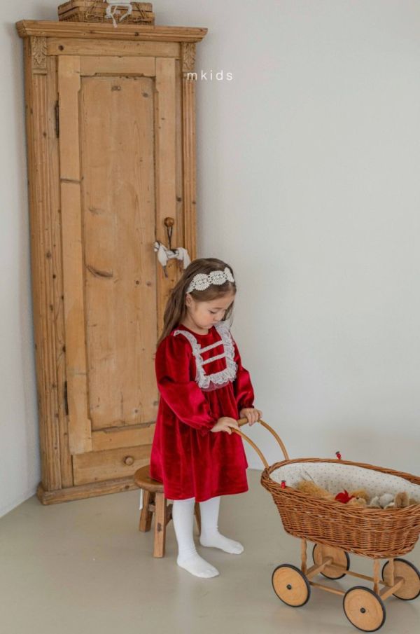 溫柔絲絨法式連衣裙 M kids Korea,laurababy,韓國童裝,聖誕節洋裝,新年