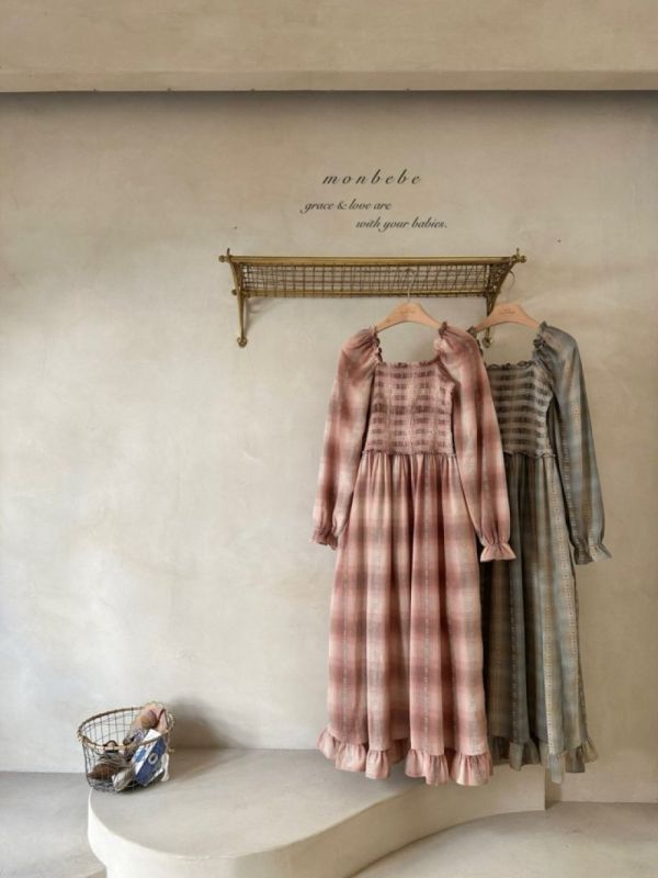 秋天的日落 親子系列大人款長洋裝 monbebe korea,韓國童裝,Monbebe,韓國Monbebe童裝