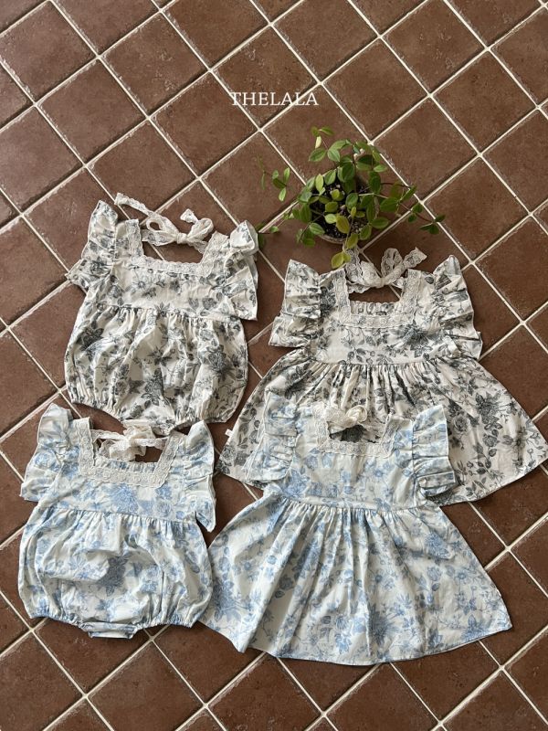 玫瑰蕾絲方領荷葉肩寶寶包屁衣 姊妹裝 